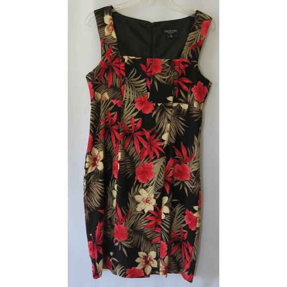 PERCEPTIONS Dress Size 10 Sleeveless Pleats Mid Length Black Multicolor Floral - Picture 1 of 7